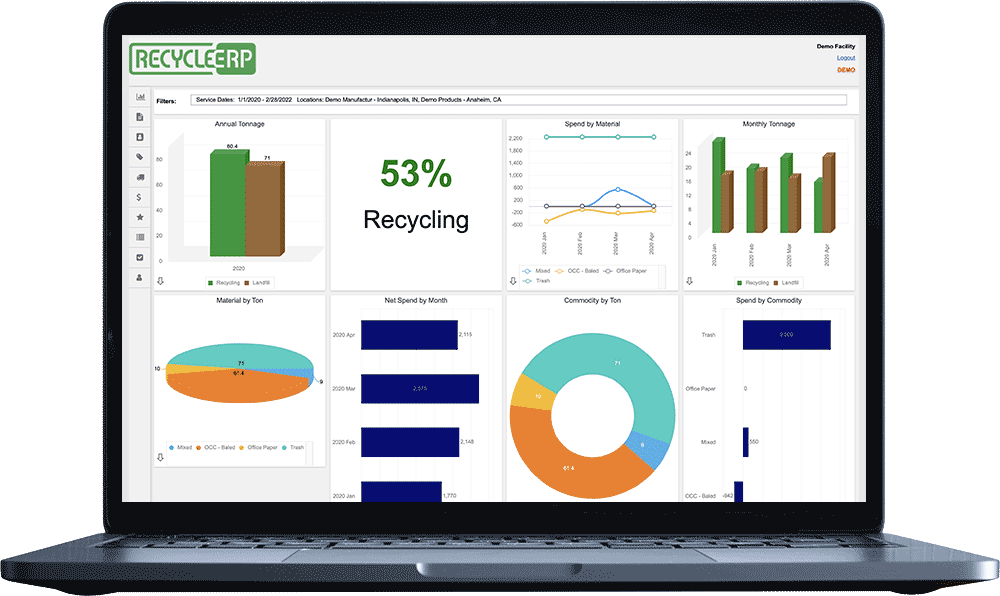 Laptop with animation that shows RecycleERP